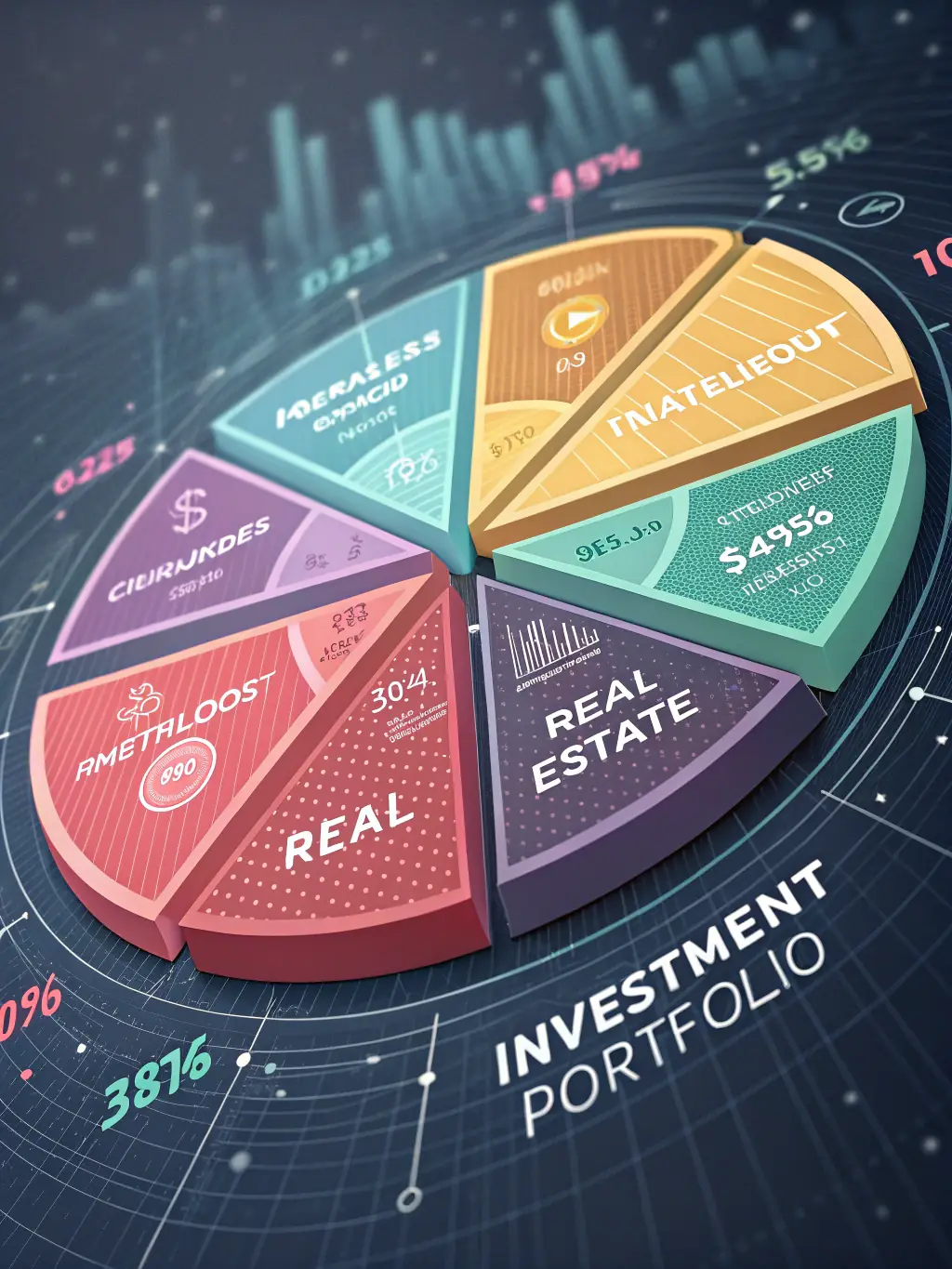 A close-up of a diversified portfolio chart displayed on a digital tablet, with hands pointing at various asset classes, symbolizing diversification.